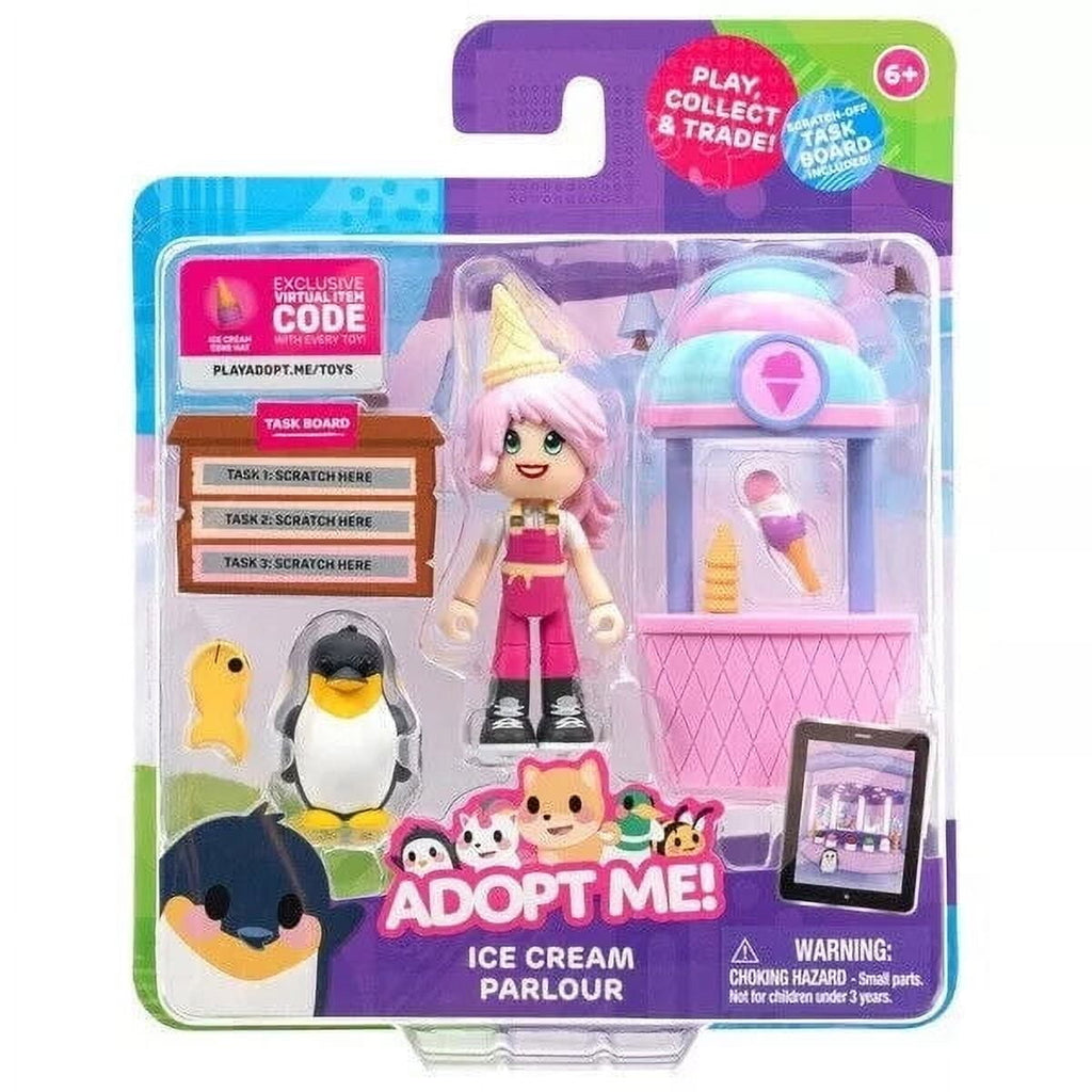 Jazwares Adopt Me; Ice Cream Parlour 5 Piece Play-Set w/ Task Board & Virt. Code