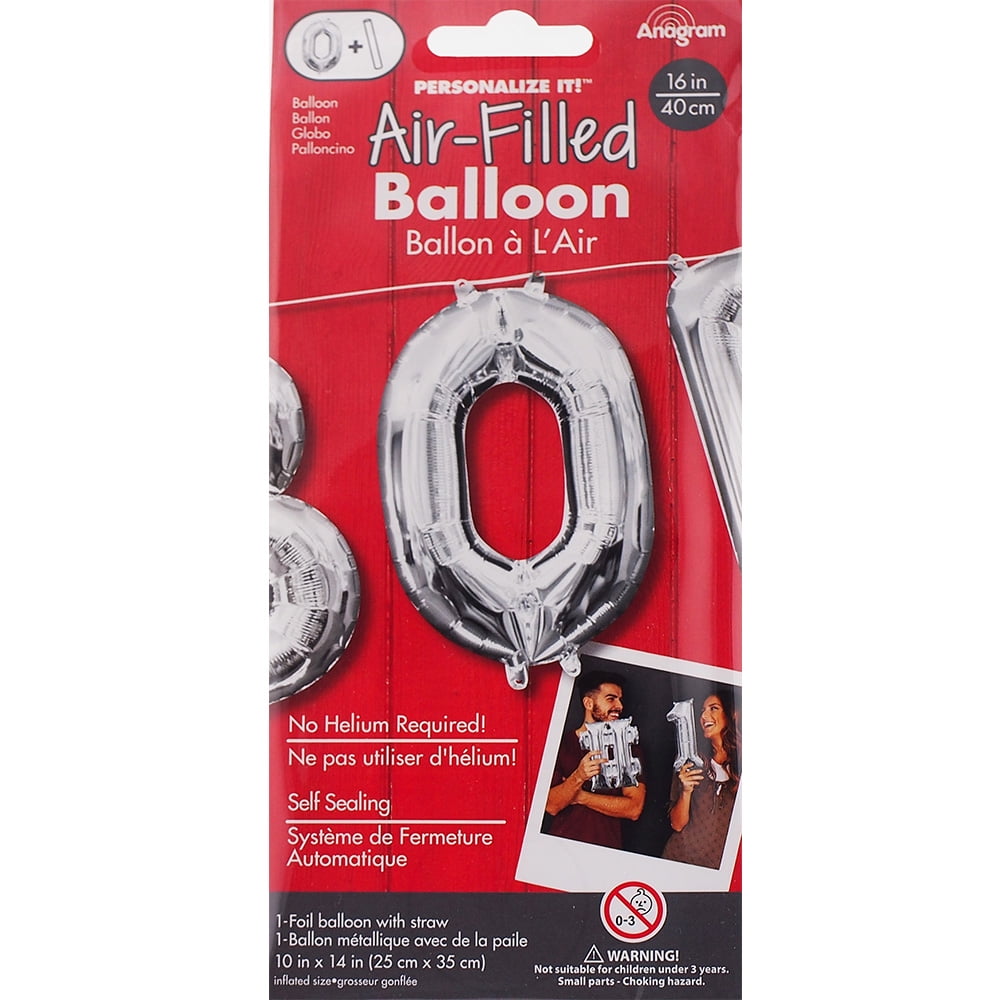 Anagram 16 in. Number 0 Silver Shape Air Fill Foil Balloon