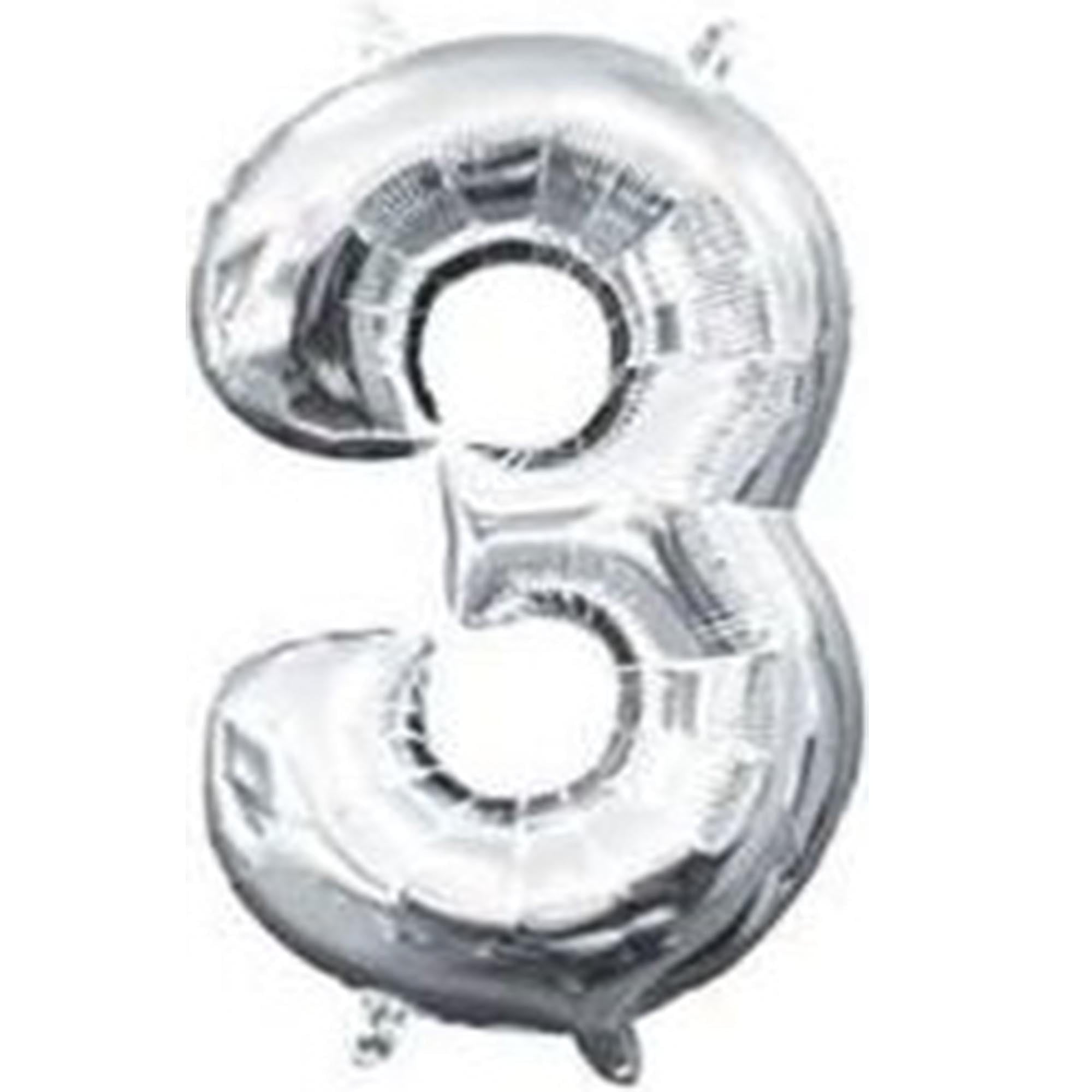 Anagram 16 in. Number 3 Silver Shape Air Fill Foil Balloon