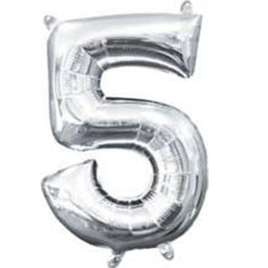 Anagram 16" in. Number 5 Silver Shape Air Fill Foil Balloon
