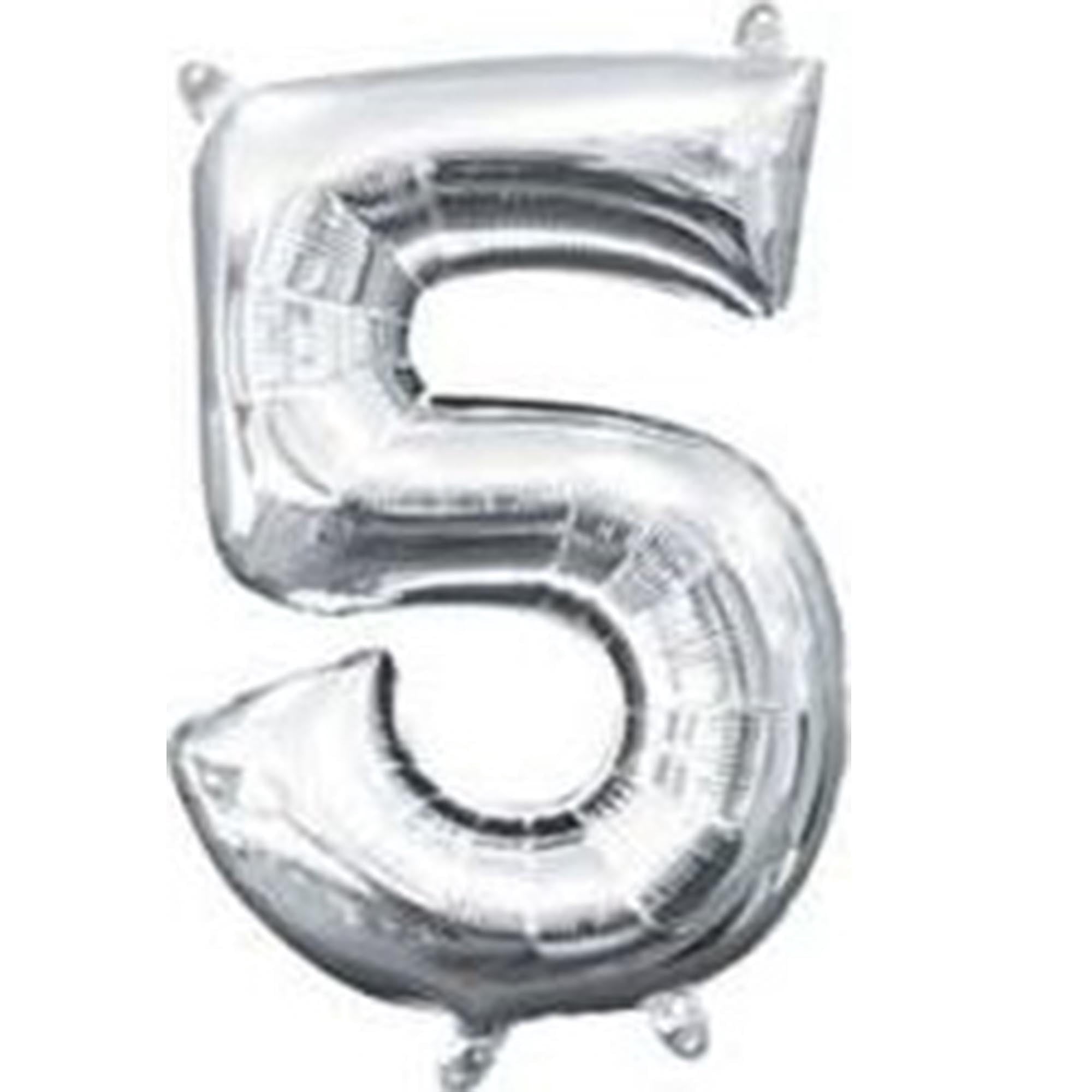 Anagram 16" in. Number 5 Silver Shape Air Fill Foil Balloon