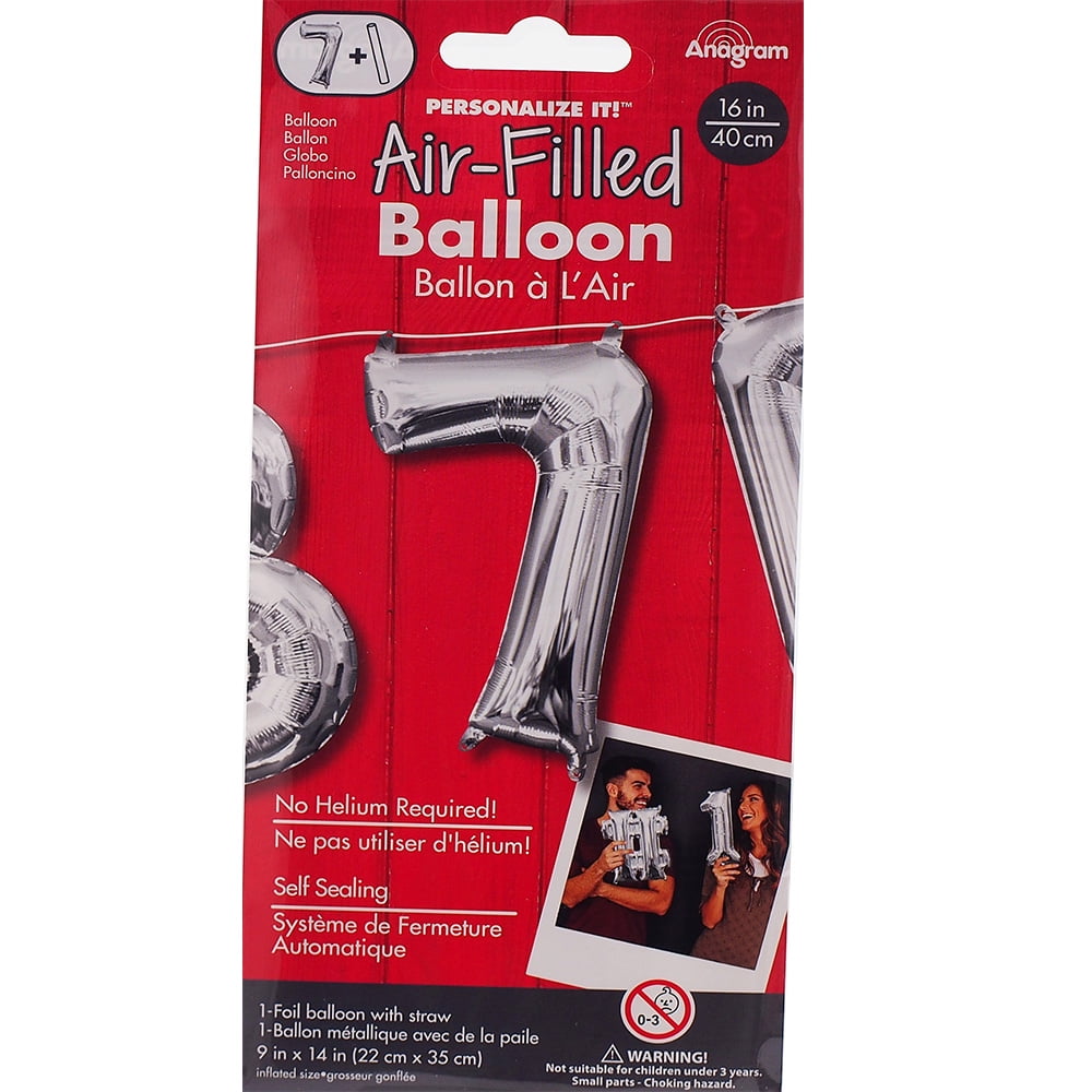 Anagram 16" in. Number 7 Silver Shape Air Fill Foil Balloon