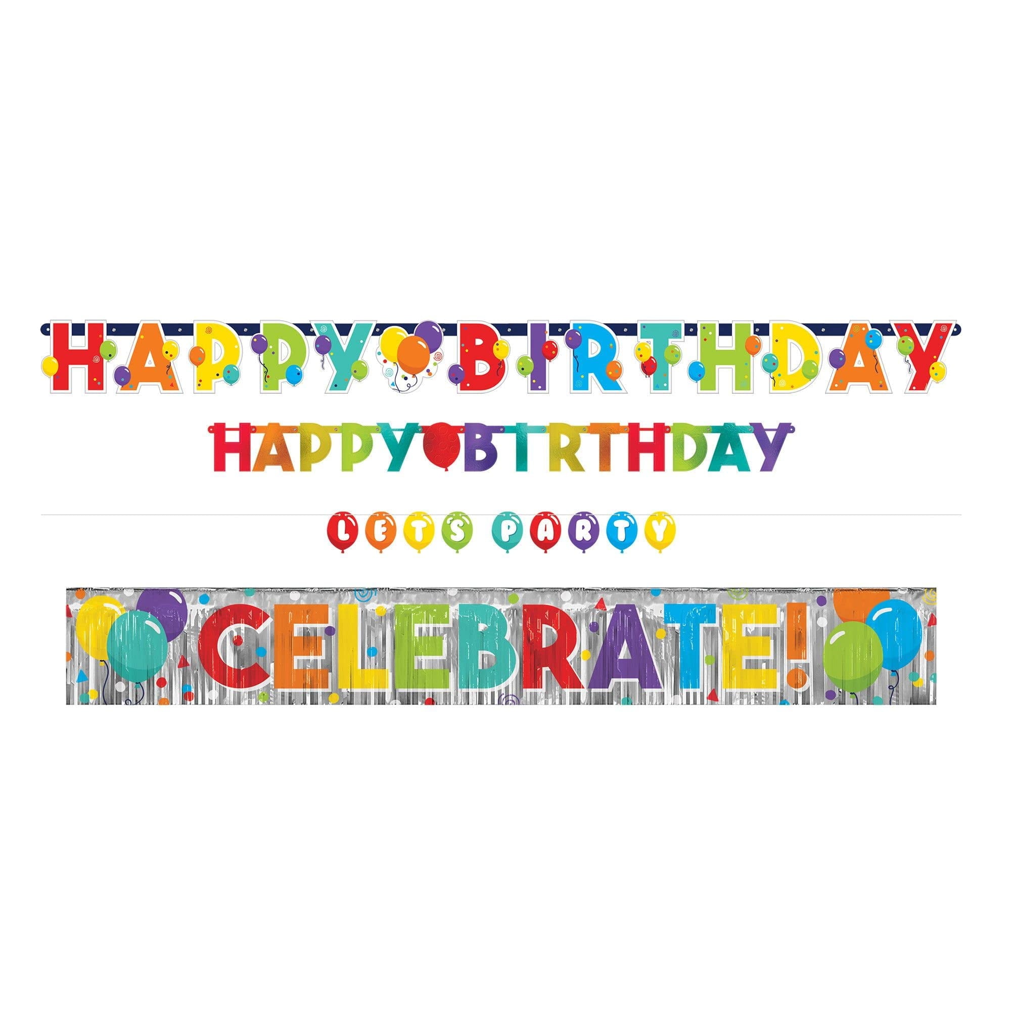 Birthday Celebration Multicolor Paper & Foil Banners (Sizes: 1.6', 4.5', 5' & 7.5') - Pack Of 4 - Perfect For Fun-Filled Celebrations