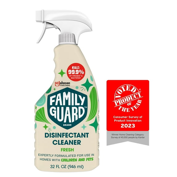 FamilyGuard Brand Disinfectant Cleaner, Multi Surface, 32 oz, Fresh. Expertly Formulated for Use in Homes with Children and Pets