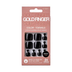 GoldFinger Press On Toenails Kit Wider Fit, Bold Glossy Black Color Toenail, Ready to Wear Gel & Manicure Stick, 2g Glue included, Long-Lasting Convenient & Easy to Apply