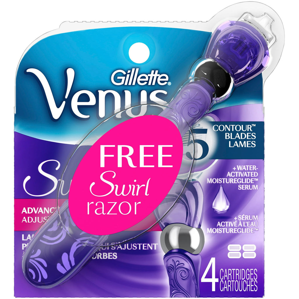 Gillette Venus Swirl Razor Cartridge with Handle, 4 Count