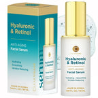 Hyaluronic Acid & Retinol Serum - Revitalizing Anti-Aging, Radiant Glowing Complexion, Wrinkle Reduction - Dermatologist Tested, Korean Skin Care, Clean Beauty - 1.69 fl. oz