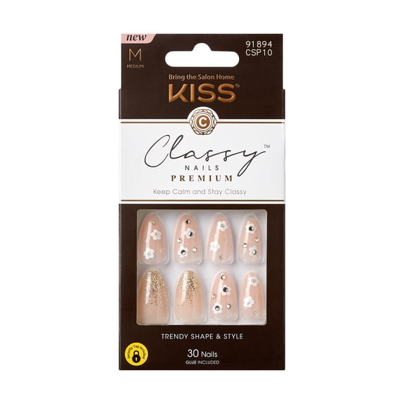 KISS Premium Classy Press-On Nails, Pink & White, Medium Length, Almond Shape, 33 Ct.