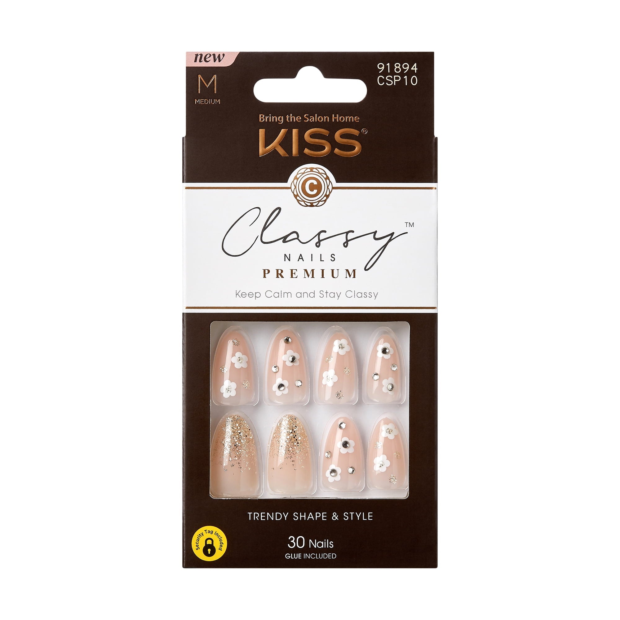 KISS Premium Classy Press-On Nails, Pink & White, Medium Length, Almond Shape, 33 Ct.