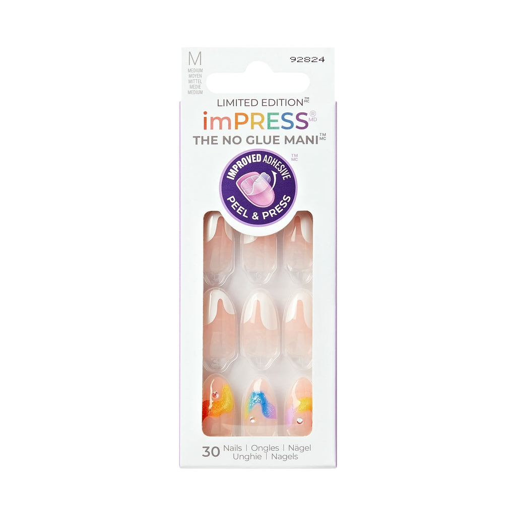 Impress Design Press On Nails  Pride Manicure, No Glue Needed, Neutral, Medium, Almond, 30 Ct.