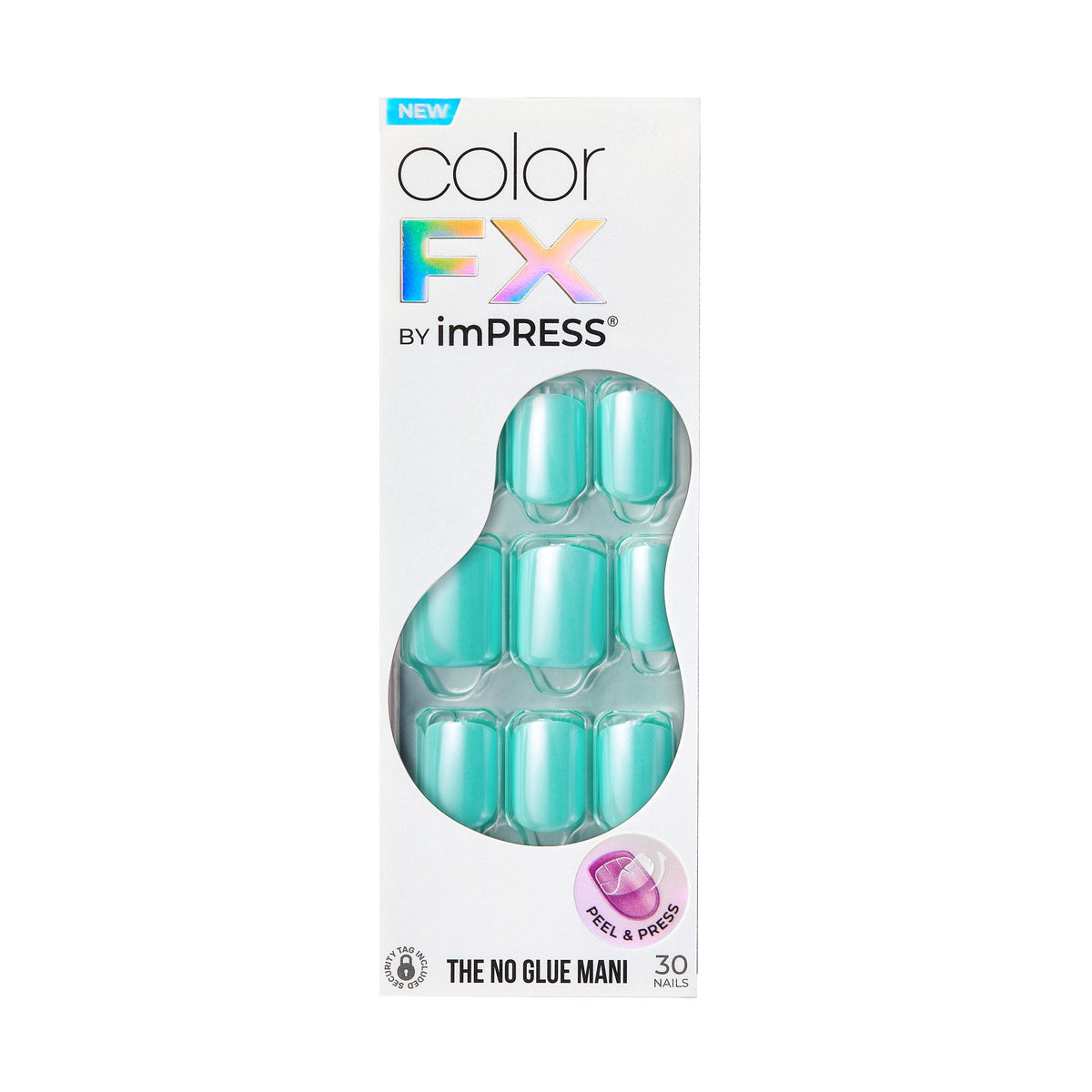 KISS imPRESS Color FX Press-On Nails, No Glue Needed, Green, Short Square, 33 Ct.