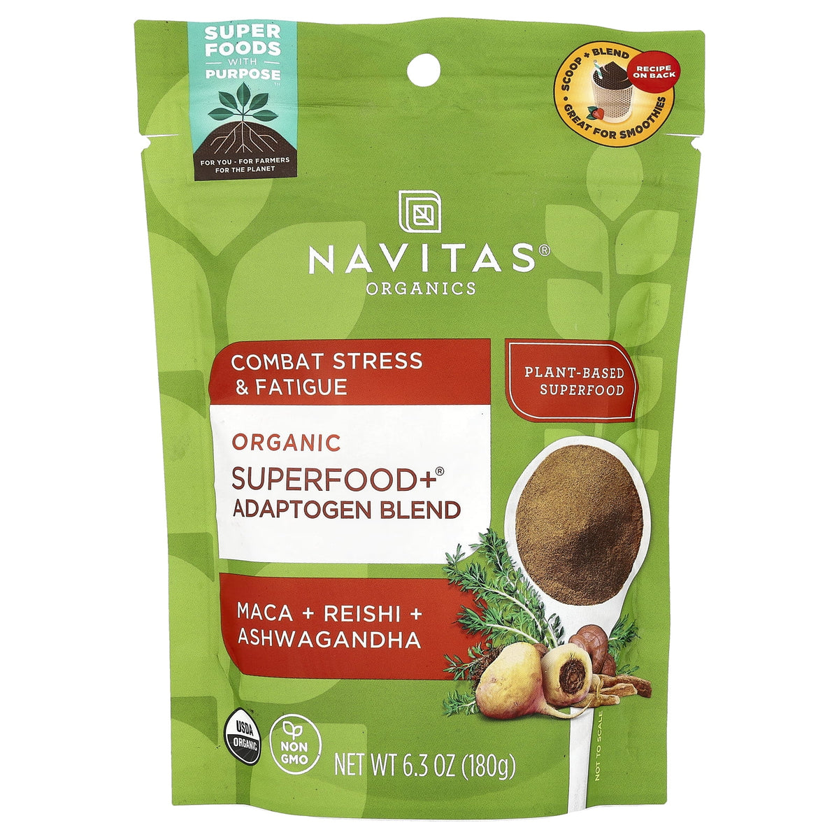 Navitas Organics Organic Superfood+ Adaptogen Blend, Maca + Reishi + Ashwagandha, 6.3 oz EXP JUN26