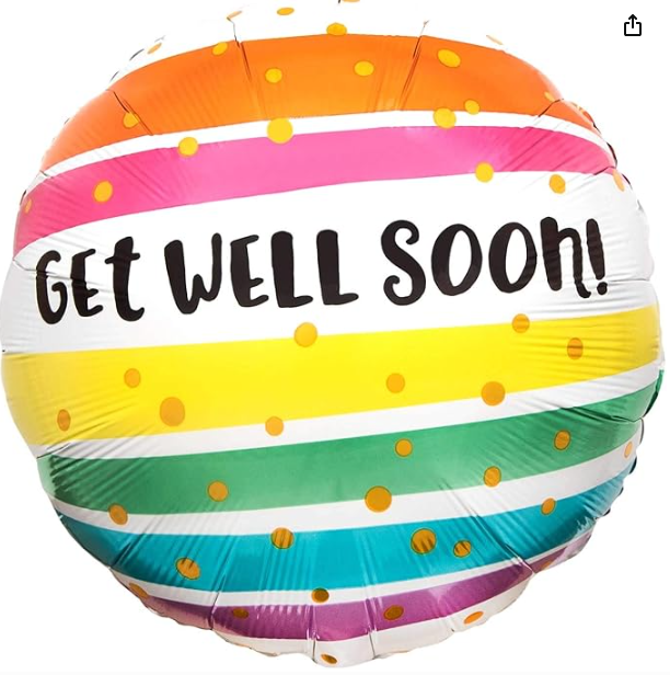 Anagram 45cm Get Well Soon! Foil Balloon - Red, Blue, Yellow Striped