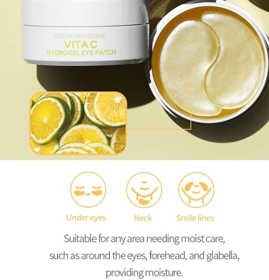 tenzero Green Tangerine Vita C Hydrogel Eye Patch 60 Patches (90g), Vitamin C Treatments for Dark Circles, Puffy Eye, Fine Lines, Brightening, Hydrating Eye Pads, Korean Under Eye Masks Skincare