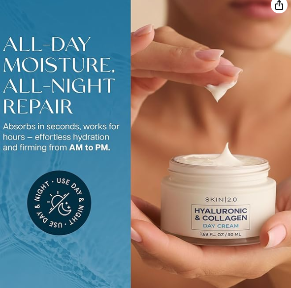 Hyaluronic Acid & Collagen Face Moisturizer – Deep Hydration & Firming Cream for Smooth, Youthful Look – Dermatologist Tested, Korean Skin Care Set, Vegan, Clean Beauty – Day & Night Duo