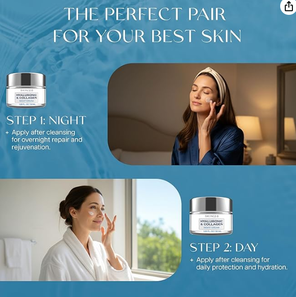 Hyaluronic Acid & Collagen Face Moisturizer – Deep Hydration & Firming Cream for Smooth, Youthful Look – Dermatologist Tested, Korean Skin Care Set, Vegan, Clean Beauty – Day & Night Duo