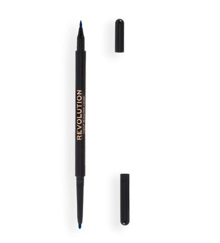 Revolution, Dual Ended Felt & Kohl Eyeliner, Easy & Precise Application, Highly Pigmented, Cruelty Free & Vegan, Blue, 1 Count