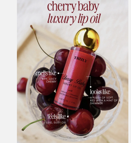 TRULY Cherry Baby Luxury Lip Oil .42 oz Brand New/Sealed, Glitter/Shimmer, NEW!! MINI
