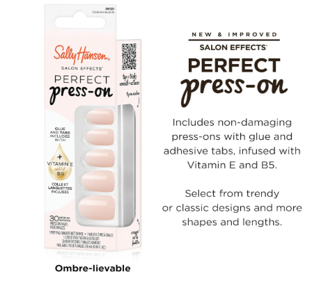 Sally Hansen Salon Effects Perfect Press-On Nails | Oval Shape30 Nails, Nail Glue, Adhesive Tabs, File | Ombre-Lievable