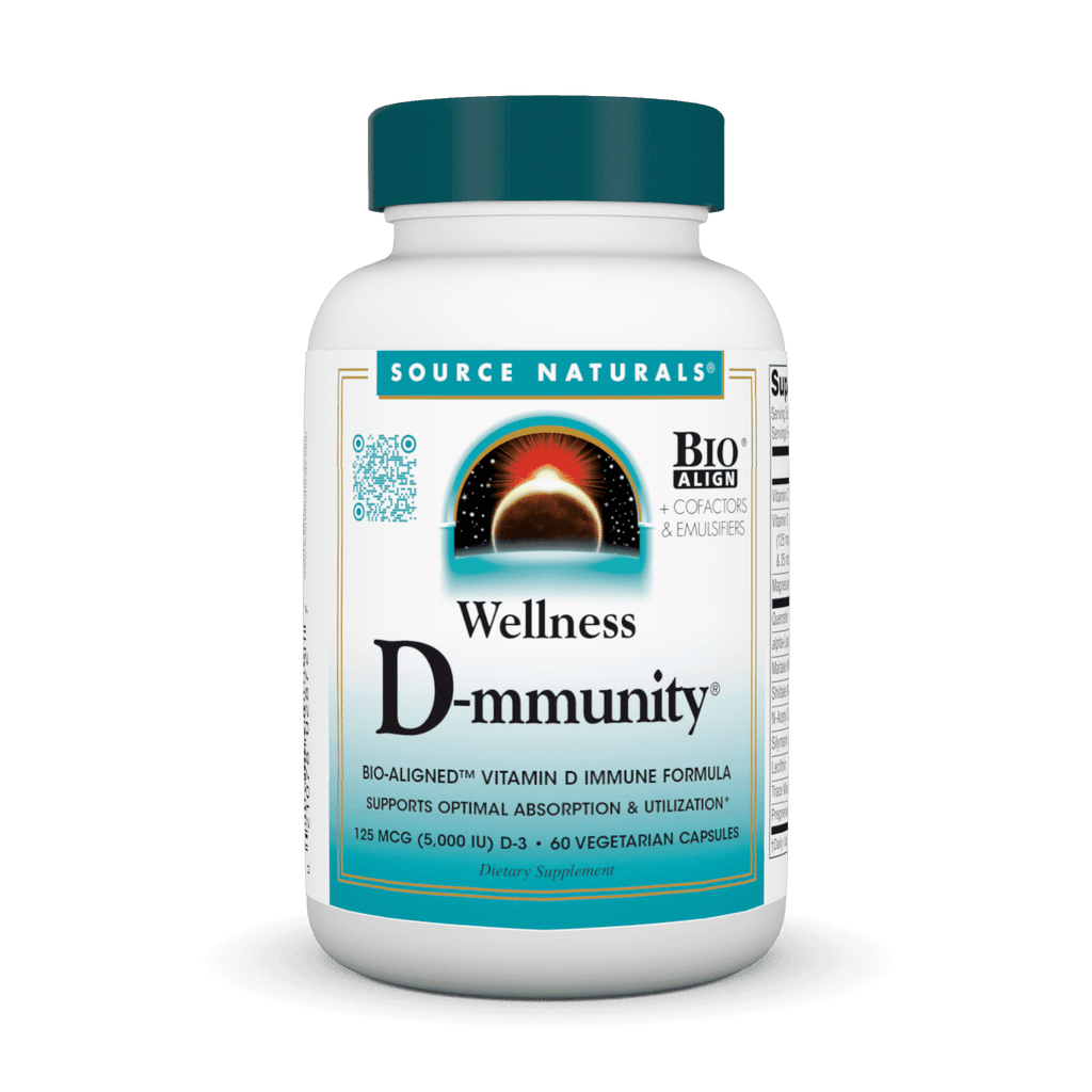 Source Naturals Wellness D-mmunity Vitamin D Immune Formula, 60 Vegetarian Capsules EXP 9/26