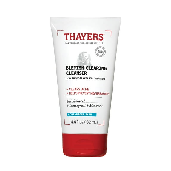 THAYERS Blemish Clearing Face Cleanser with 1.5% Salicylic Acid, Acne Treatment Face Wash, Soothing and Non-Stripping Skin Care, 4.4 Fl Oz EXP 04/2025