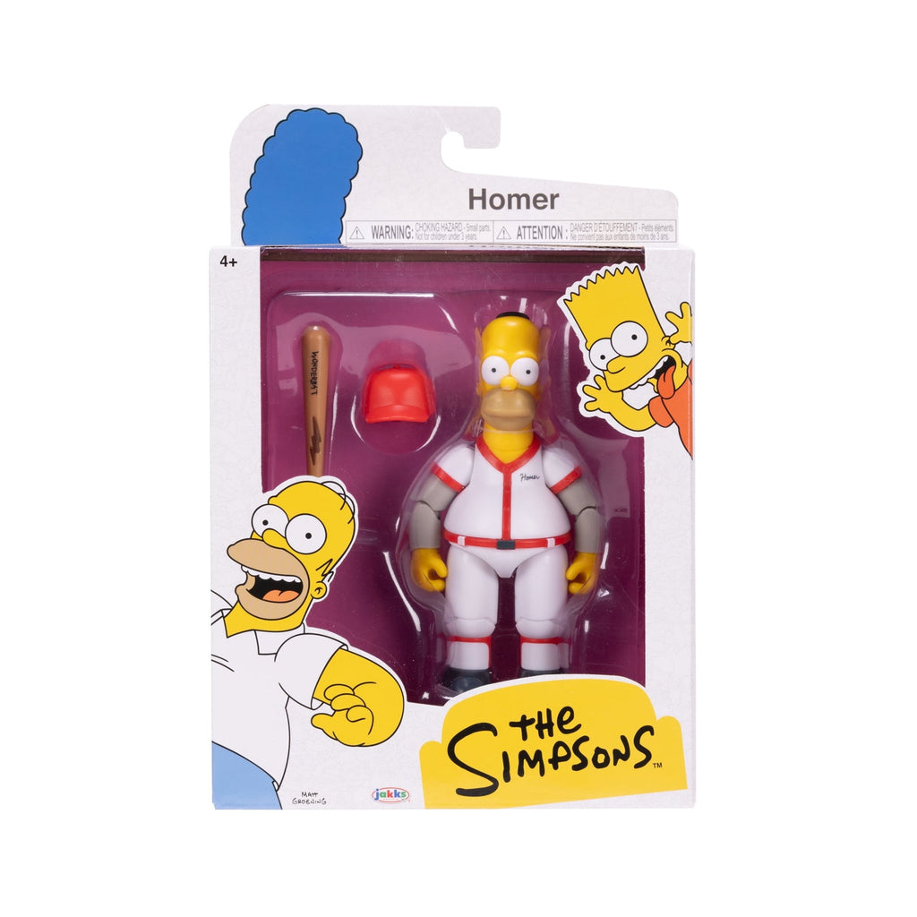 The Simpsons 5 inch Baseball Homer Action Figure with Bat & Removable Hat Accessory for Child Ages 4+