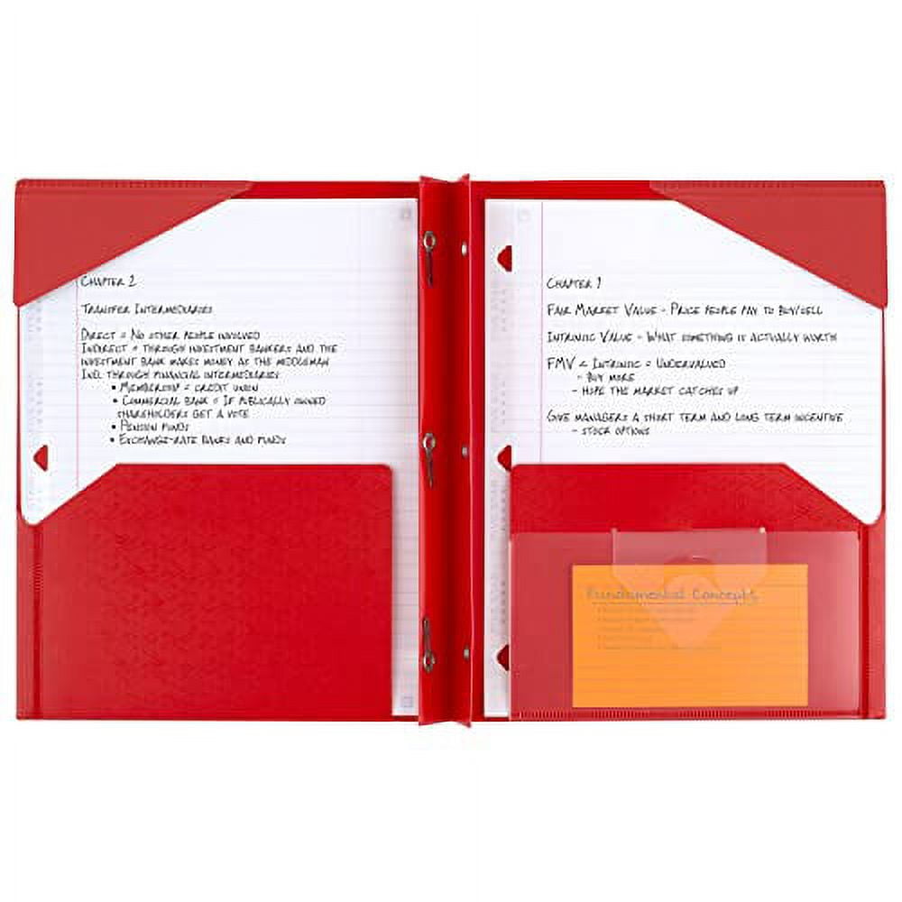 Five Star 2-Pocket Folder, Plastic Folder with Stay-Put Tabs and Prong Fasteners, Fits 3-Ring Binders, Includes Writable Label, Holds 11" x 8-1/2", Fire Red (72109)