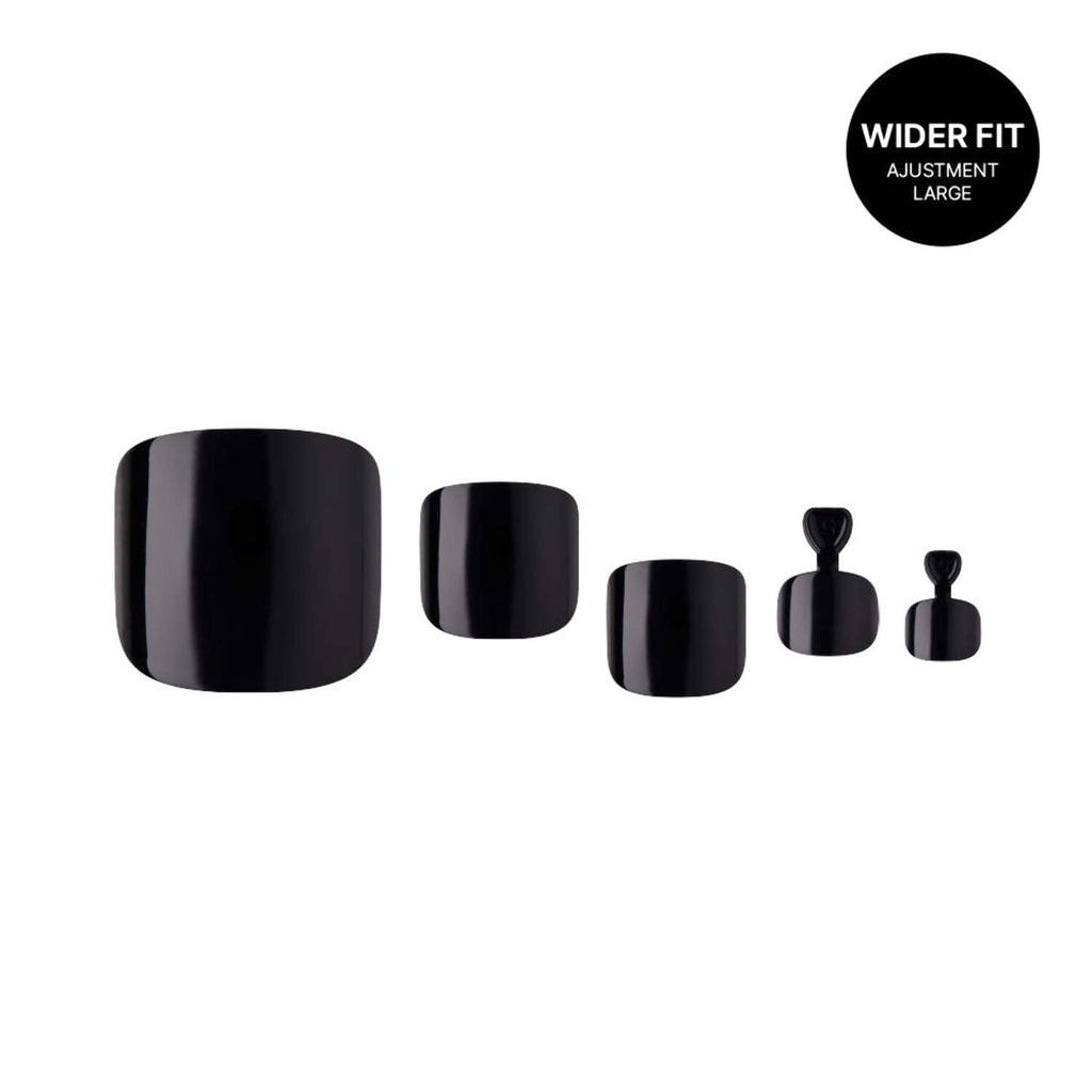 GoldFinger Press On Toenails Kit Wider Fit, Bold Glossy Black Color Toenail, Ready to Wear Gel & Manicure Stick, 2g Glue included, Long-Lasting Convenient & Easy to Apply