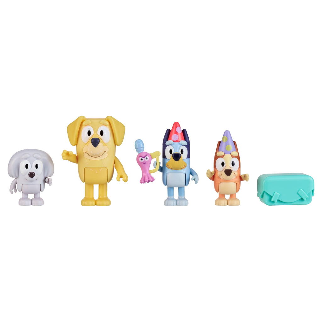 Bluey Pass the Parcel Includes Bluey, Bingo, Lucky's Dad and Lila 2.5-3 inch 4 Pack Figure, Ages 3+