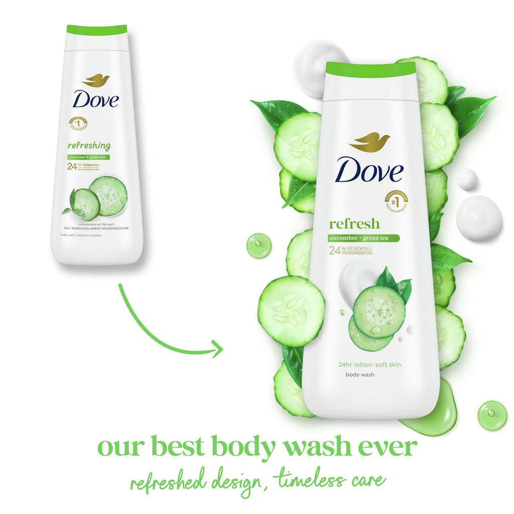 Dove Body Wash for Women Moisturizing Refresh Cucumber & Green Tea Cleanser All Skin, 20 oz