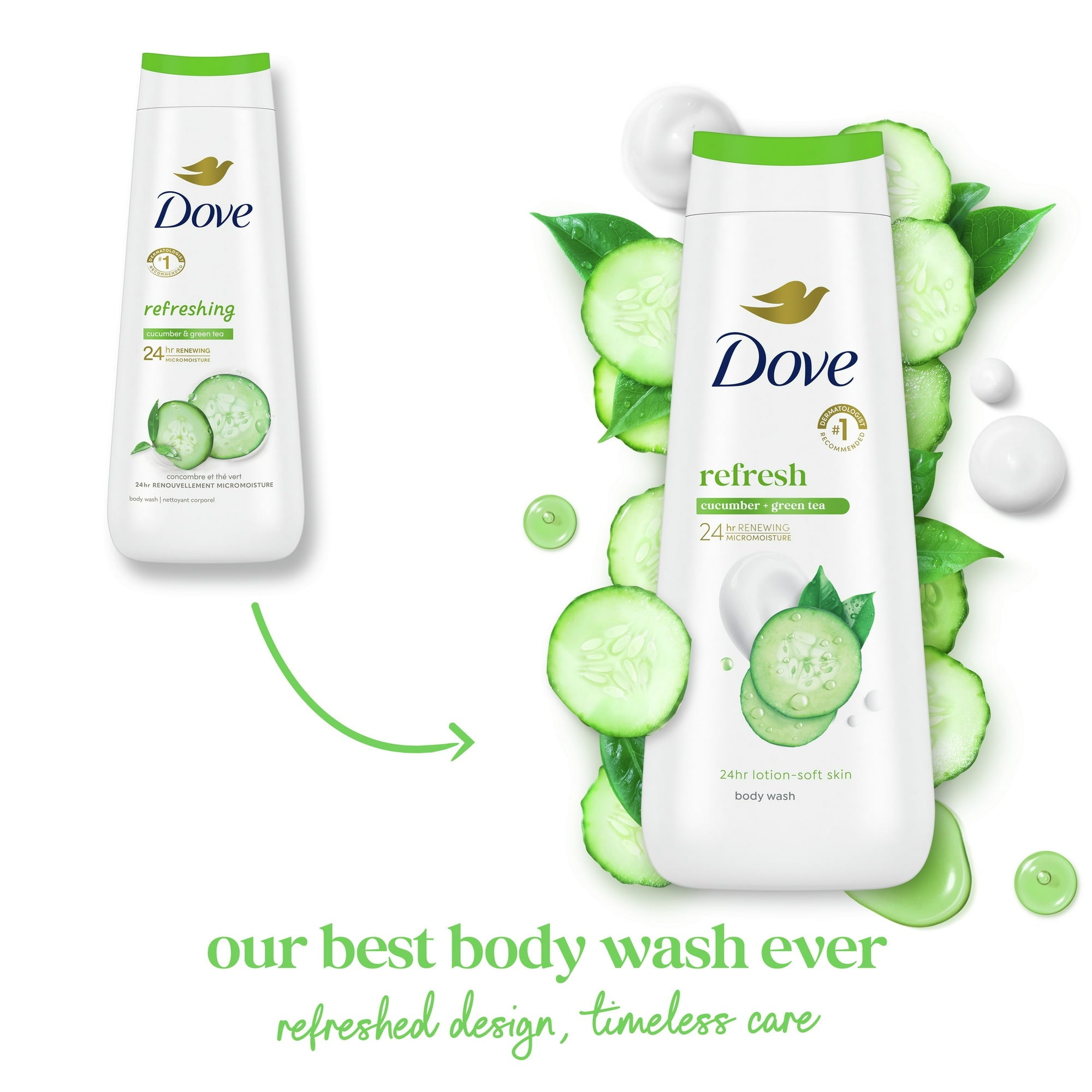 Dove Body Wash for Women Moisturizing Refresh Cucumber & Green Tea Cleanser All Skin, 20 oz