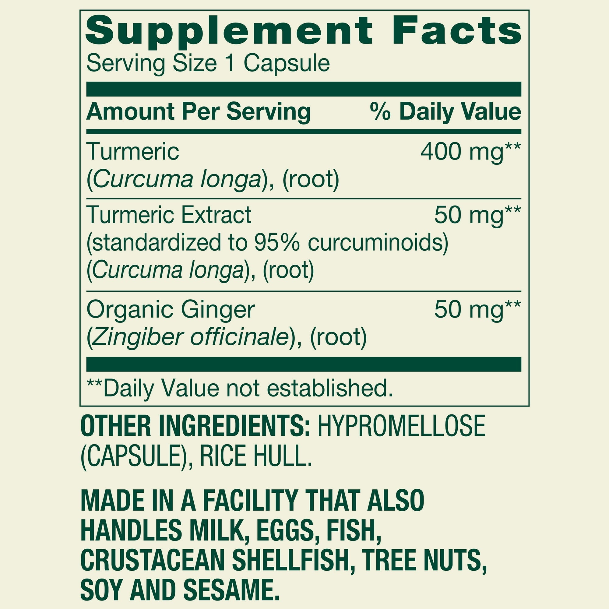 Spring Valley Turmeric Curcumin with Ginger Powder Dietary Supplement Vegetarian Capsules for General Wellness, 500 mg, 90 Count