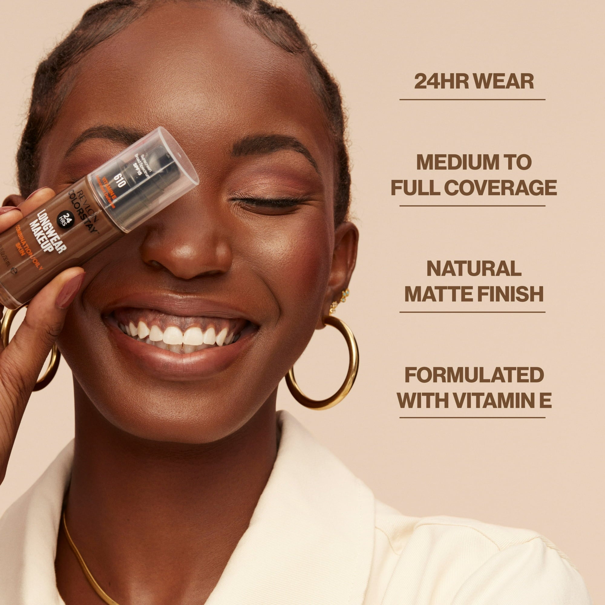 Revlon ColorStay Liquid Foundation Makeup, Matte Finish, Combination/Oily Skin, SPF 15, 400 Caramel, 1 fl oz