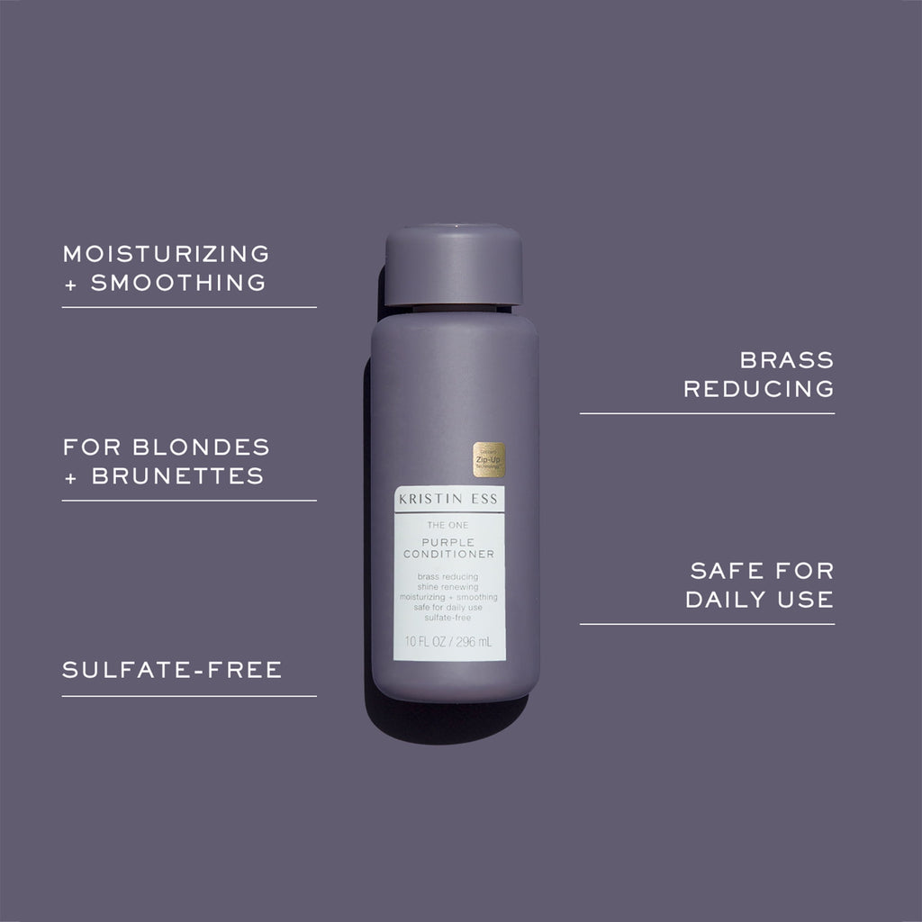 Kristin Ess Hair One Purple Conditioner, Tones + Moisturizes Blonde, Brunette, Silver + Grey Hair, Anti Brass + Yellow Tones, Toning Conditioner, 10oz