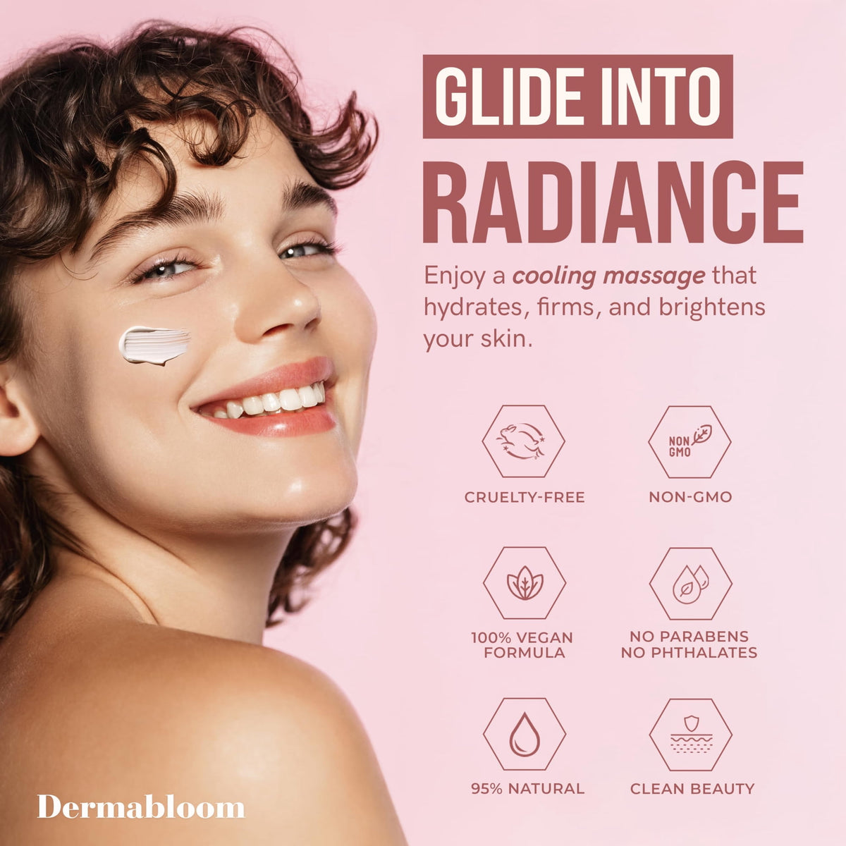 Dermabloom Collagen Face Roller Cream – Firms, Depuffs, Smooths Fine Lines – Dermatologist Tested, Anti-Aging, Korean Skin Care – Vegan, Clean Beauty, Non-GMO, Made in Korea – 1.69 Fl Oz
