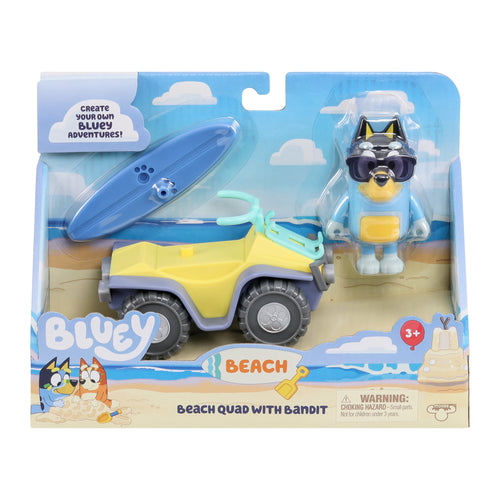 Bluey Beach Quad with Bandit with 2.5-3 inch Figure and Surfboard Vehicle and Figure Pack, Ages 3+