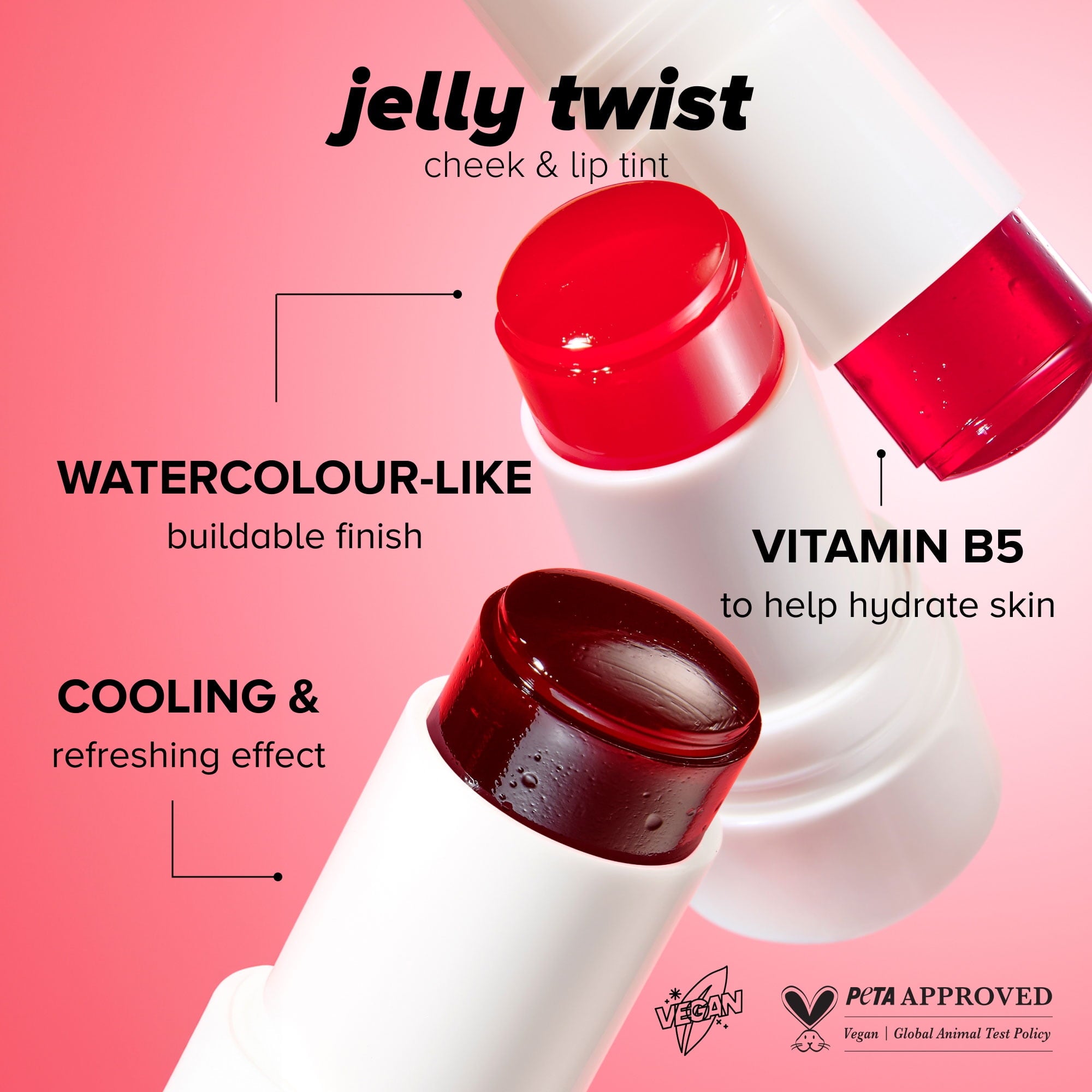 Lottie London Jelly Twist Pink Passion, Jelly Texture Blush & Lip Tint, 0.28 oz