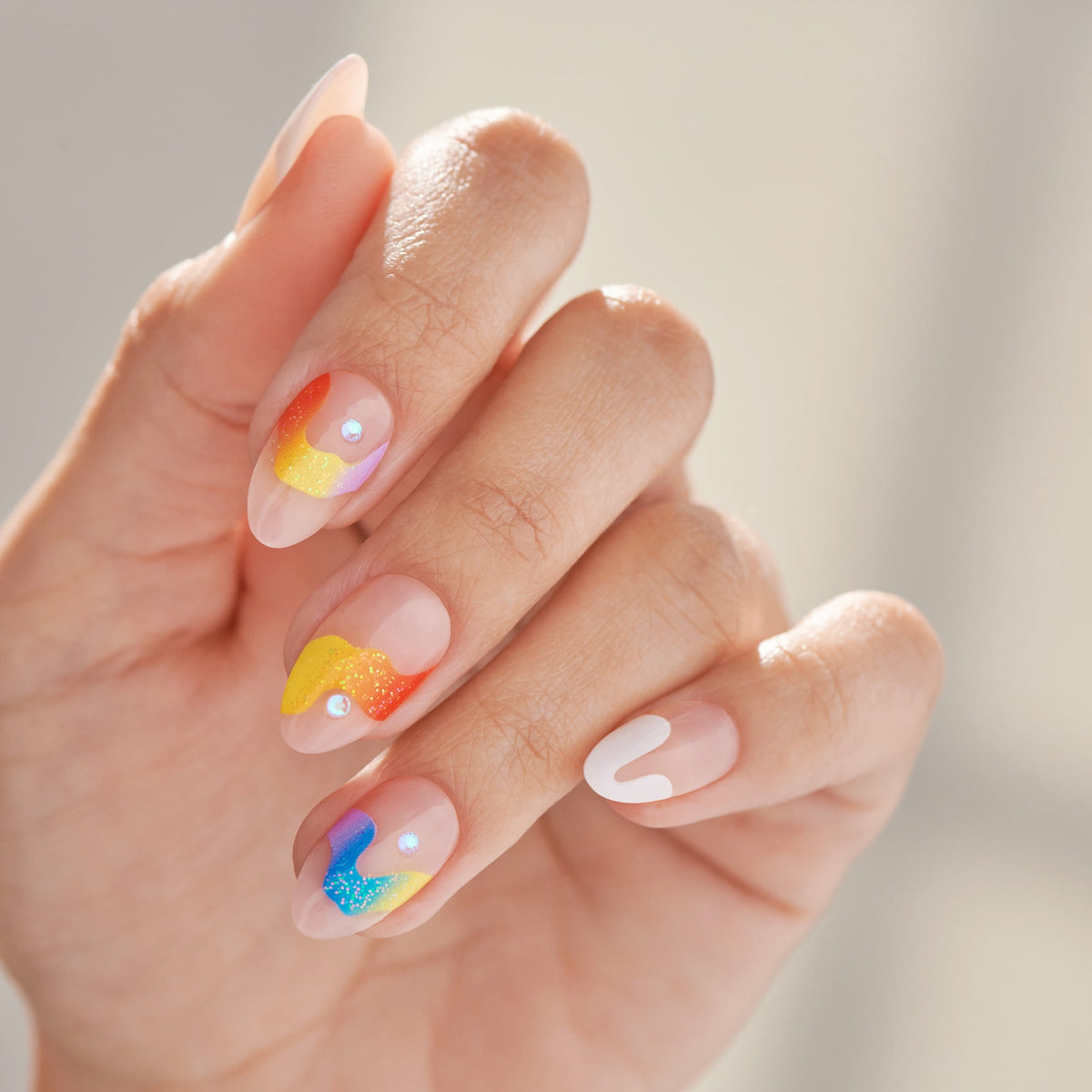 Impress Design Press On Nails  Pride Manicure, No Glue Needed, Neutral, Medium, Almond, 30 Ct.