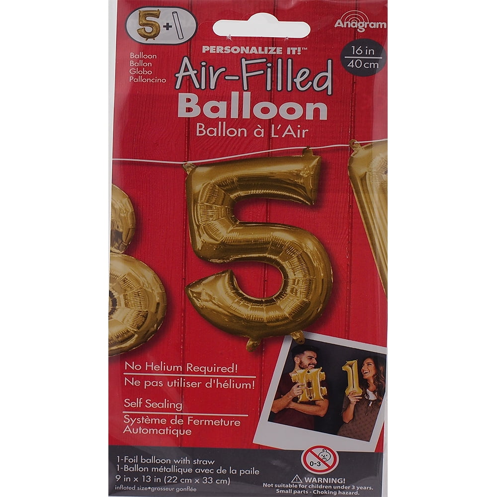 Anagram 16 in. Number 5 Gold Shape Air Fill Foil Balloon