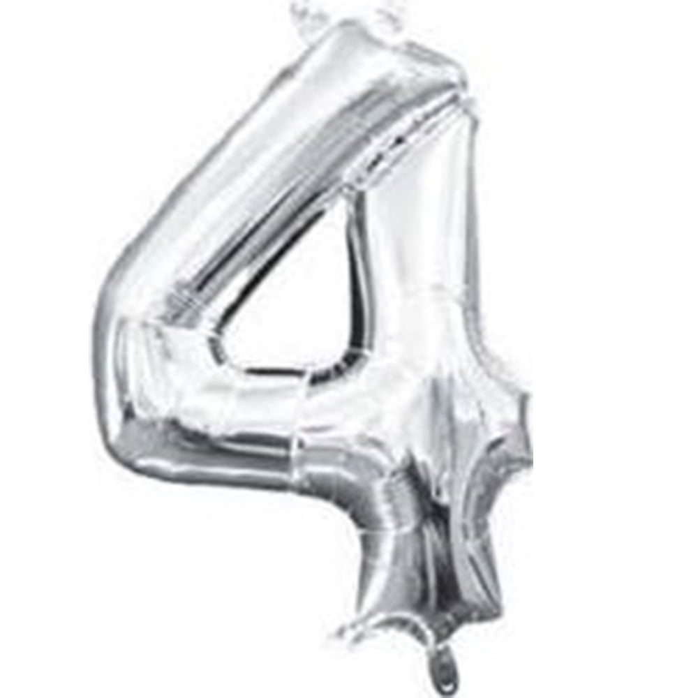 Anagram 16 in. Number 4 Silver Shape Air Fill Foil Balloon