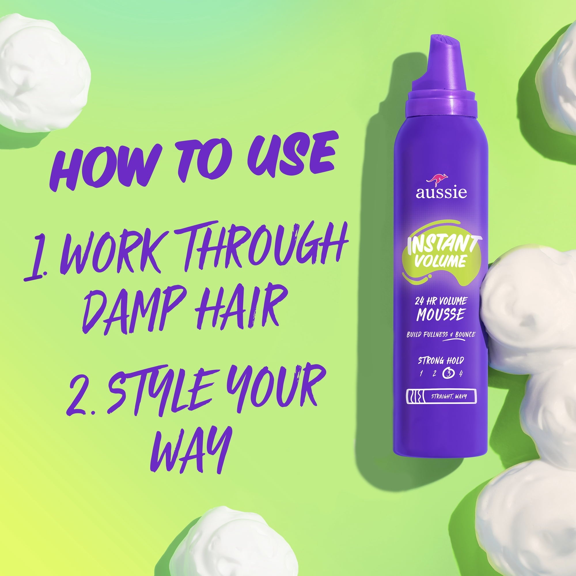 Aussie Instant Volume Mousse, 24-hour Volume Mousse, 6 oz