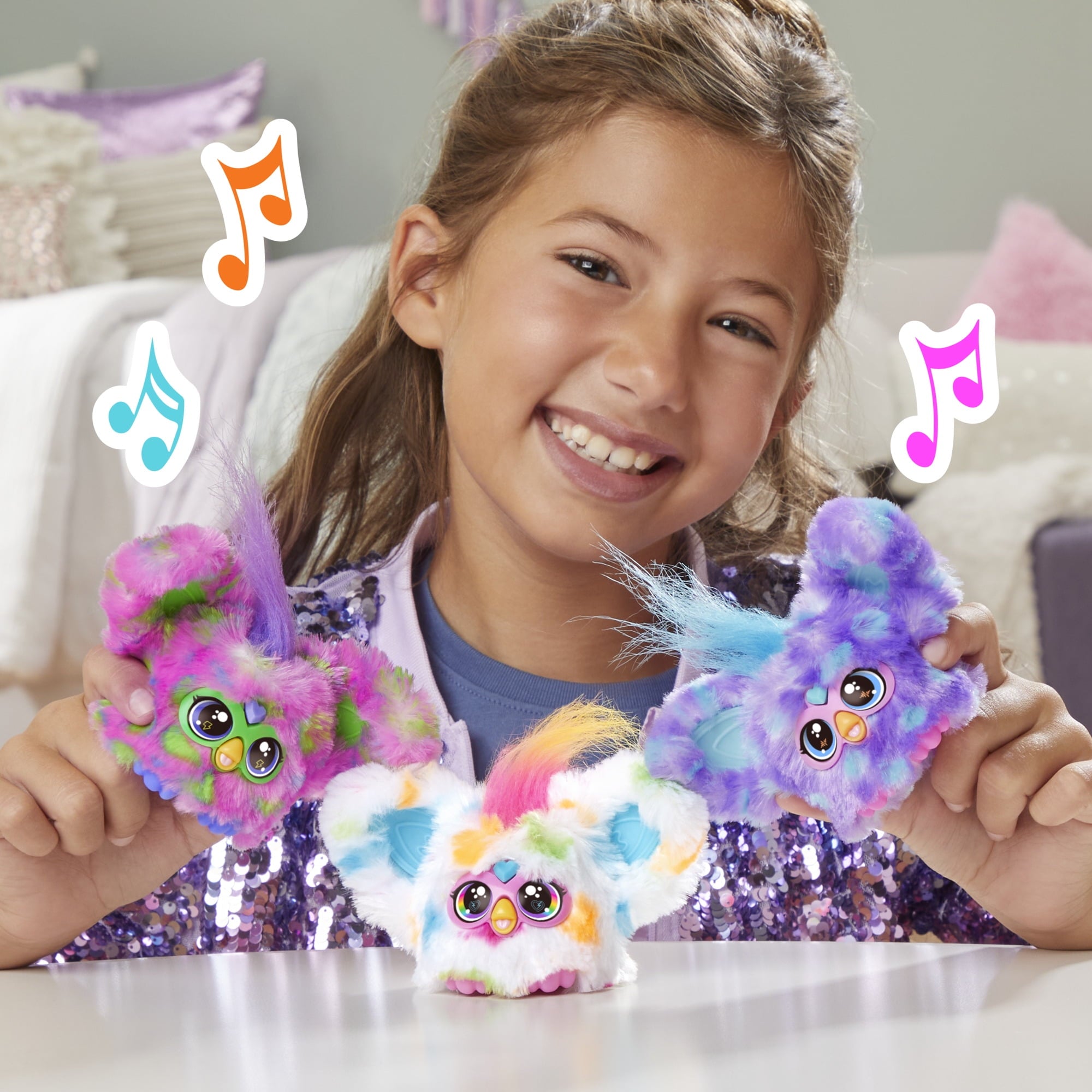 Furby Furblets Groo-Vee Mini Electronic Plush Toy for Girls & Boys, School Backpack Charms, 6+