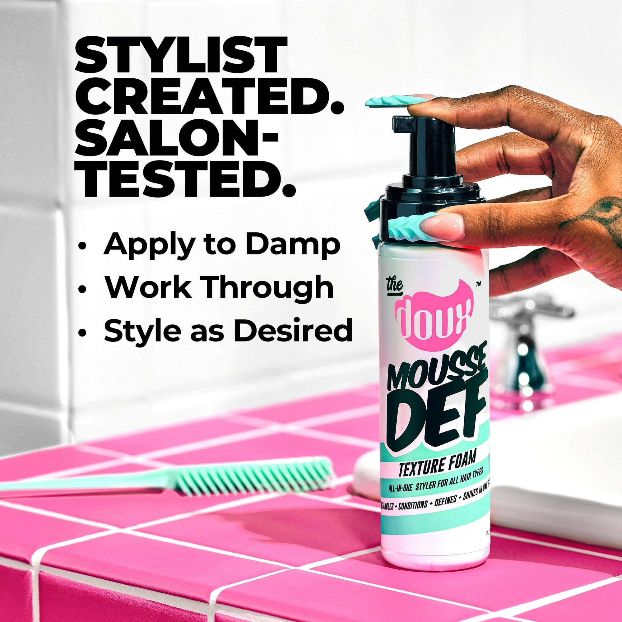 The Doux Mousse Def Shine Enhancing Volumizing Texturizing Pump Hair Styling Foam, 7 fl oz