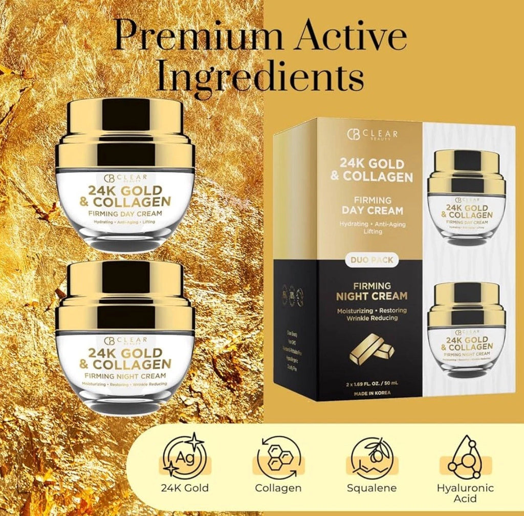 CB Clear Beauty 24K Gold Collagen Day & Night Firming Cream 1.69 oz ea