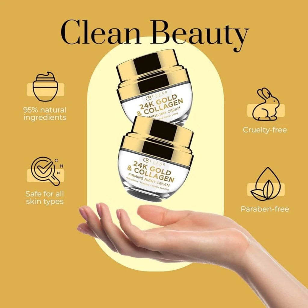 CB Clear Beauty 24K Gold Collagen Day & Night Firming Cream 1.69 oz ea