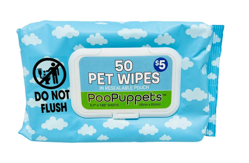 12 PACK PooPuppets wipes for dogs and cats products, 600 Total, Size 5.9”x 7.88” NEW EXP 24/12/2026