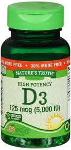 Nature's Truth High Potency D3 5,000 IU (125 mcg) Softgels 130ct EXP 12/26