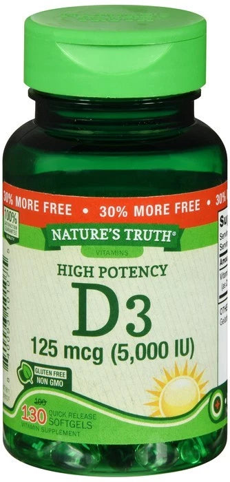 Nature's Truth High Potency D3 5,000 IU (125 mcg) Softgels 130ct EXP 12/26
