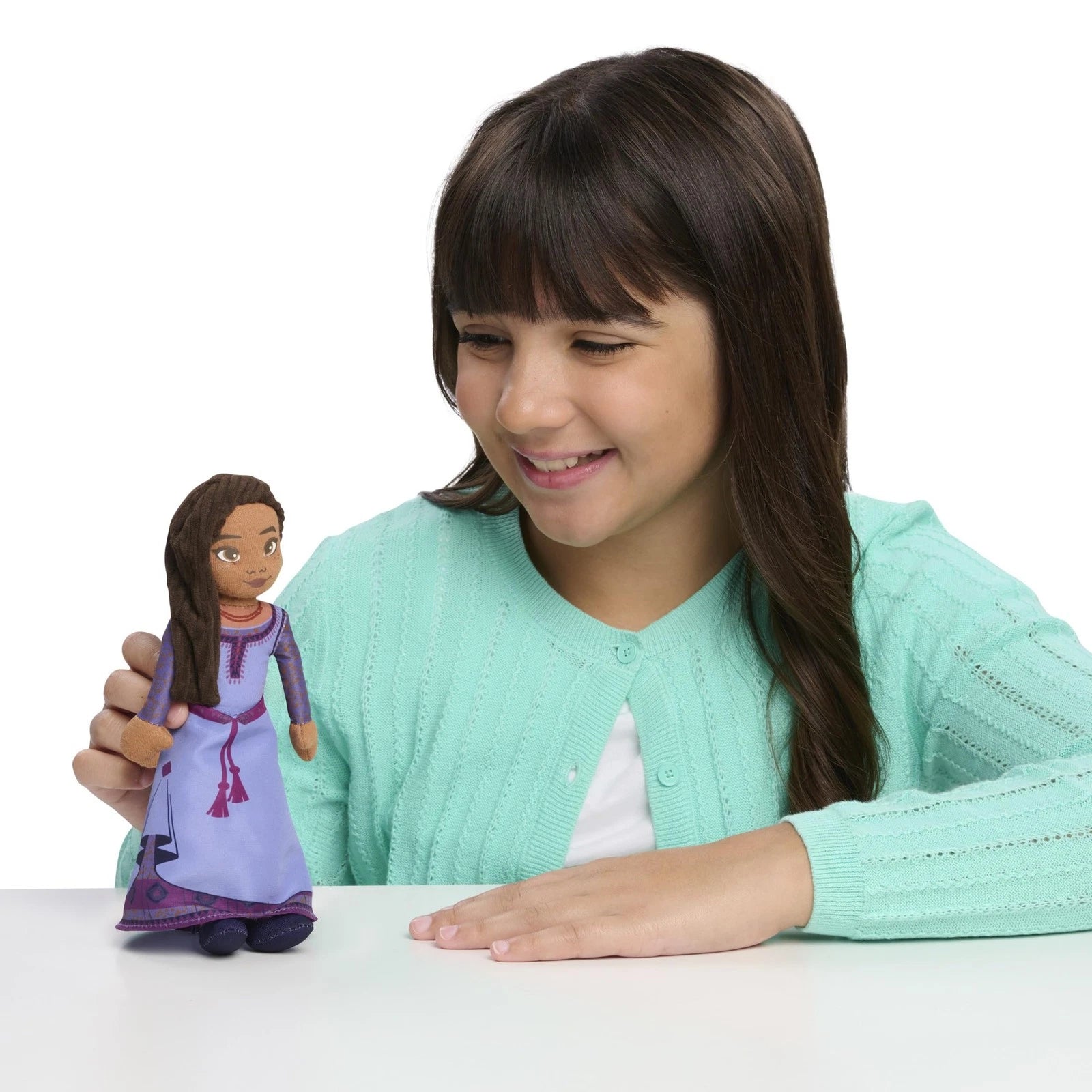 Wish 8-inch Talking Plush Asha, Interactive Toy, Black Hair and Purple