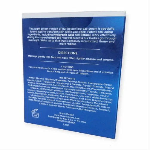Azure HYALURONIC RETINOL Anti Aging Night Cream 1.69 FL OZ 50 ML